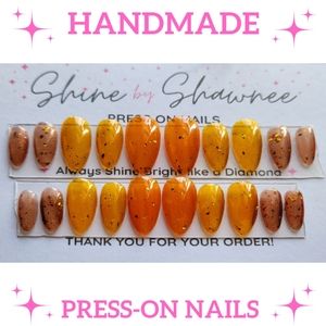 Handmade Luxury Press-On Nails | Sturdy & Reusable | PUMPKIN SPICE